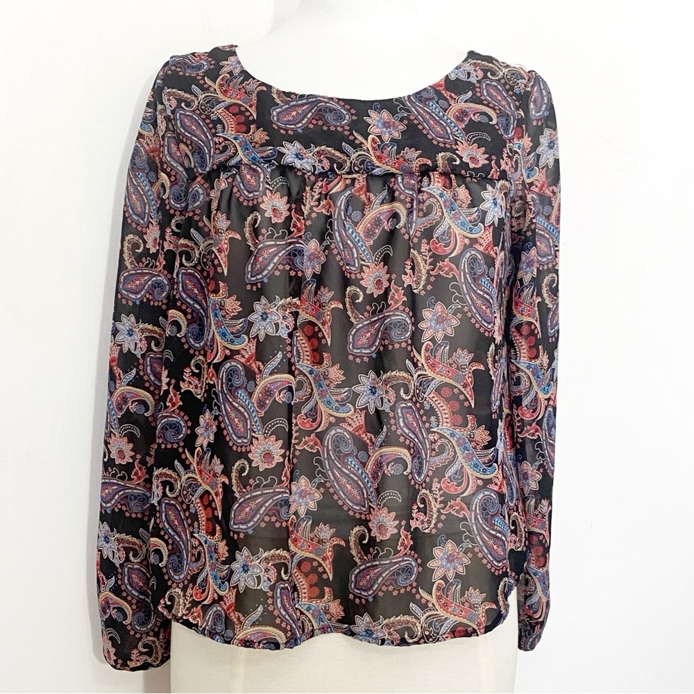 Xhilaration Semi Sheer Babydoll Paisley Lace Back Yoke Semi Cropped Blouse XL